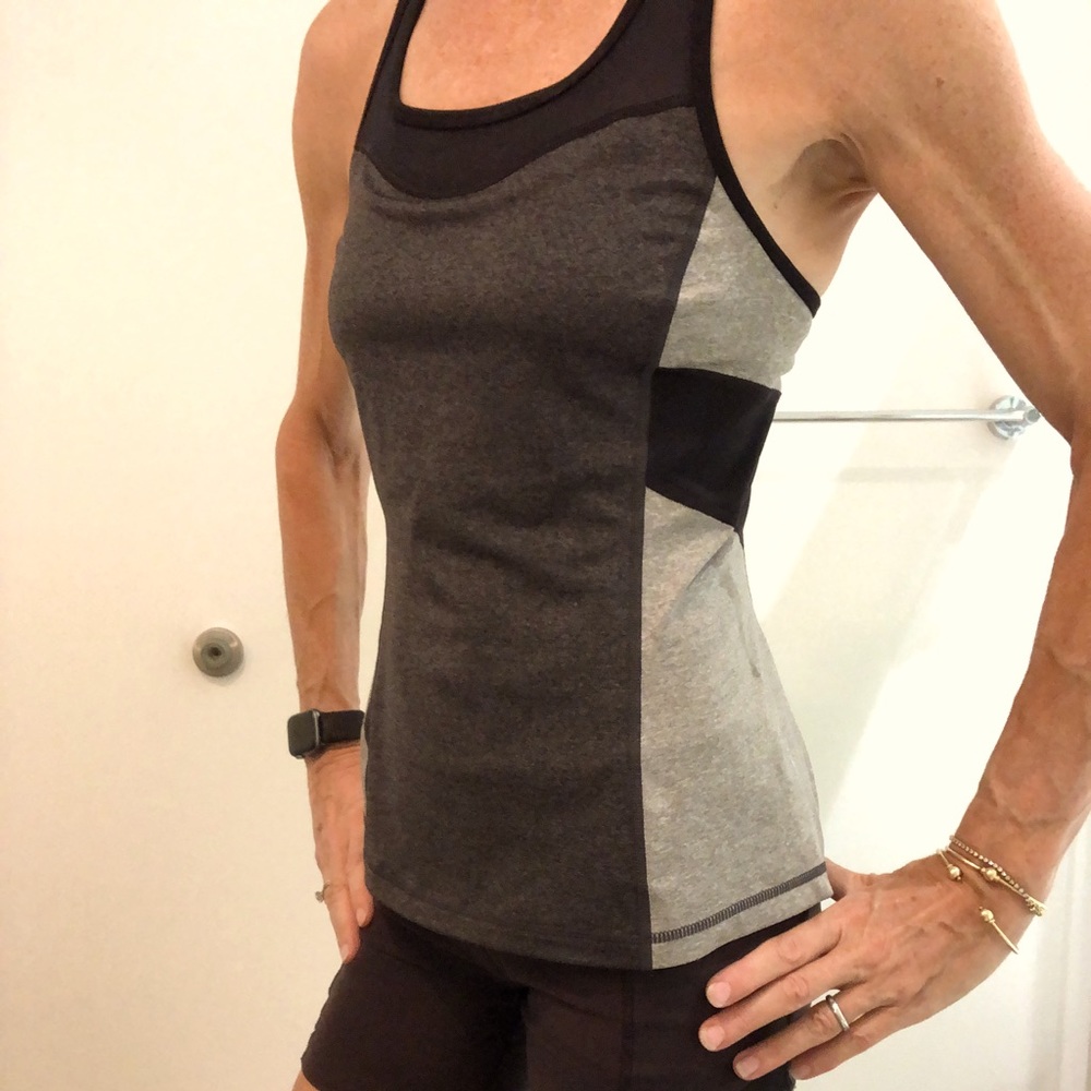 Fila sports tank top size: S built in shelf bra charcoal/grey mesh racer back
